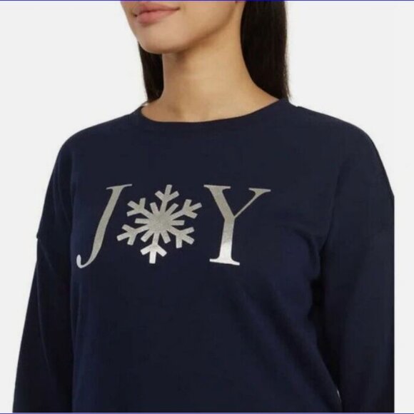 ELLEN TRACY French Terry "JOY" Sweatshirt Navy/Silver Snowflake - Med - EUC - Picture 3 of 14